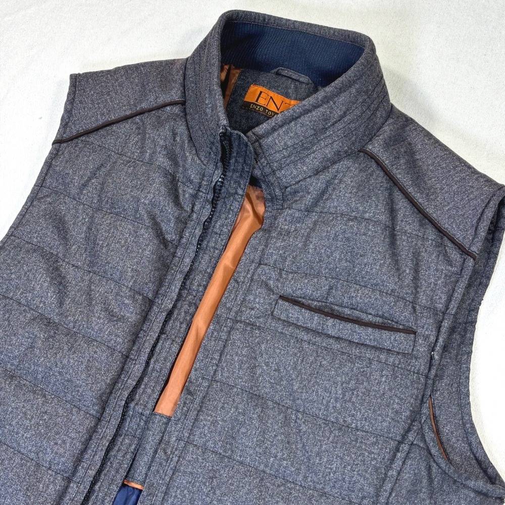 Enzo Tovare Robin-2 Mens Puffer Vest Charcoal Grey Herringbone Quilted Small